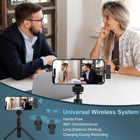 ميكروفون صغير لاسلكي Lavalier Lapel لهاتف iPhone 15/iPad، 2 حزمة ميكروفون USB من النوع C Lav لهاتف Android Samsung S24/S23/A15/A55/A54، ميكروفون لاسلكي بخاصية إلغاء الضوضاء لتسجيل الفيديو، يوتيوب، مدونة الفيديو in Kuwait