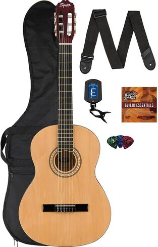 جيتار صوتي كلاسيكي من Fender Squier SA-150N - حزمة طبيعية مع حقيبة الحفلة والموالف والحزام واللقطات وجيتار DVD من أوستن بازار in Kuwait