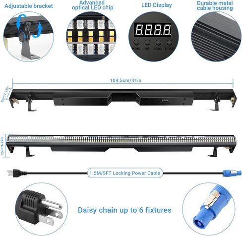 240W Stage Wash Light Bar - 448LEDs RGBWA DMX Light Bar by DMX Master-Slave Control 32 RGB & 12 White & 12 Amber Zones Chase Effects for Wedding Church Concert Music DJ Live Events Stage Lighting in Kuwait