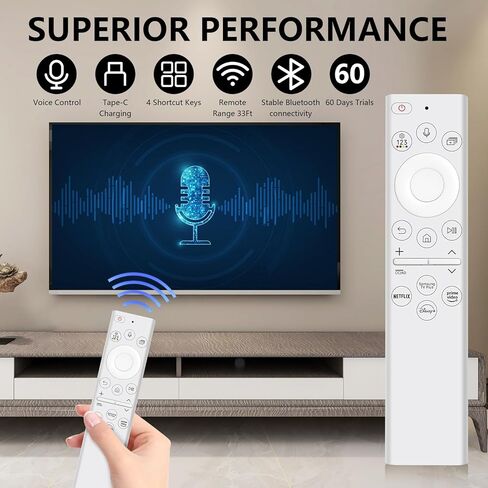 بديل جهاز التحكم عن بعد الصوتي بالطاقة الشمسية BN59-01385A لجهاز التحكم عن بعد لتلفزيون Samsung Frame مع خلية شمسية بلوتوث قابلة لإعادة الشحن، متوافق مع تلفزيون Samsung 2021-2022 Neo LED Smart 4K Ultra HD (أسود) in Kuwait