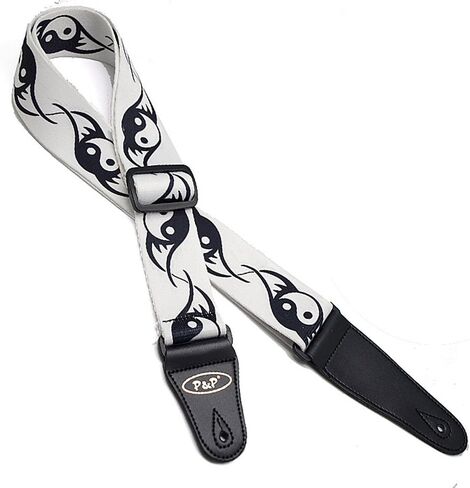 Art Attack Soft Cotton Black & White Yin Yang Peace Love & Music Jacguard Weave Music Electric Acoustic Bass Guitar Ukulele Strap in Saudi Arabia