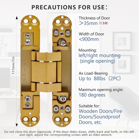 Hidden Door Hinge (7in)-2PC Invisible Door Hinges,3D Adjustable 180 Degree Invisible Hinges,176.5 lb.Load Capacity.(Black, 7 x 2.8 x 1) in Saudi Arabia