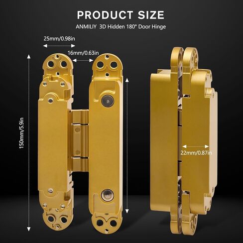Hidden Door Hinge (7in)-2PC Invisible Door Hinges,3D Adjustable 180 Degree Invisible Hinges,176.5 lb.Load Capacity.(Black, 7 x 2.8 x 1) in Saudi Arabia