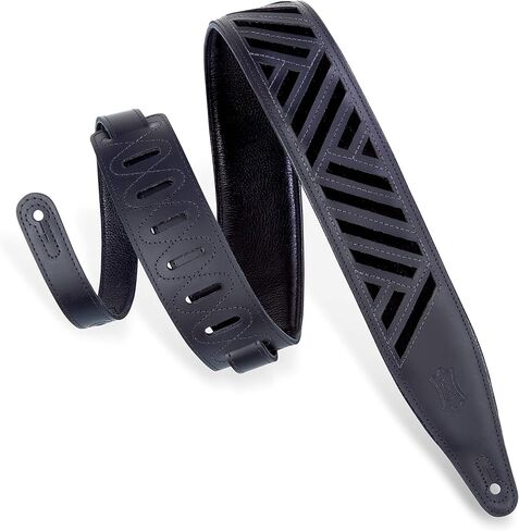 حزام جيتار من الجلد باللون الأسود مقاس 2.5 بوصة من Levy's Leathers بتصميم قطع ماسية؛ أسود (MC317DCO-BLK_BLK) in Kuwait