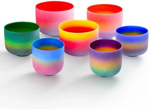 7-12 inch 432HZ Singing Bowls Rainbow Color Frosted Chakra Handmade Quartz Crystal Sound Healing Meditation Yoga with 2 Travel Carry Cases Bags 2 Mallets Suede 2 Strikers 7 O-rings in Saudi Arabia