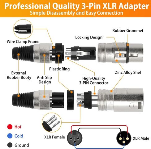 (4 حزم) موصل كابل XLR ذو 3 دبابيس، هيكل من سبائك الزنك (2 ذكر و2 أنثى) محول قابس ثعبان لخط الميكروفون من نوع اللحام، مقبس صوت للميكروفون للتوصيل العالي والضوضاء المنخفضة للغاية in Kuwait