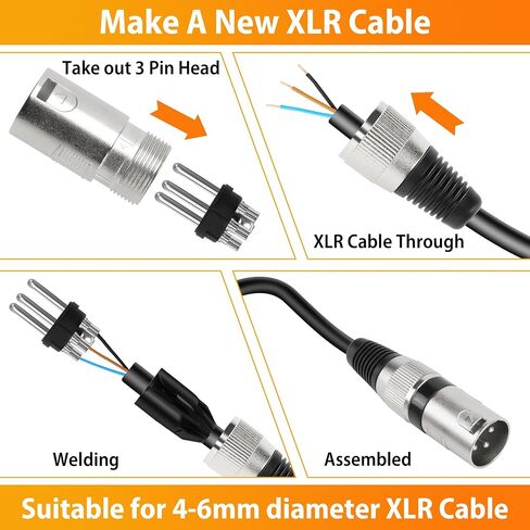 (4 حزم) موصل كابل XLR ذو 3 دبابيس، هيكل من سبائك الزنك (2 ذكر و2 أنثى) محول قابس ثعبان لخط الميكروفون من نوع اللحام، مقبس صوت للميكروفون للتوصيل العالي والضوضاء المنخفضة للغاية in Kuwait