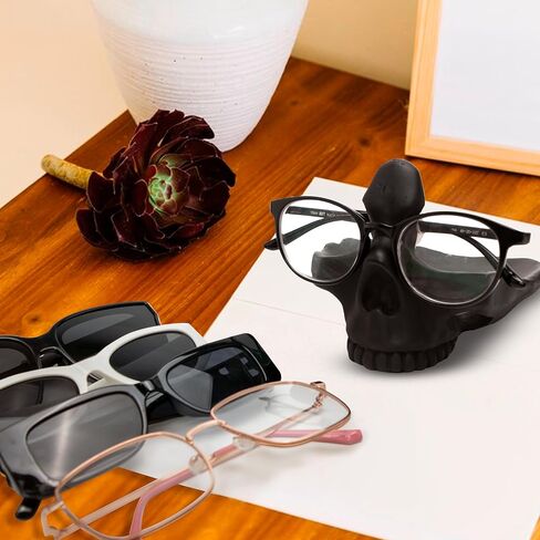 Marsrut (Golden) Creative Skull Eyeglasses Stand Holder - Resin Statue Ornament for Spectacle & Sunglasses Display | Gothic Style Rack Accessories for Home Office, Bedside, Desk & Nightstand Decor in Saudi Arabia
