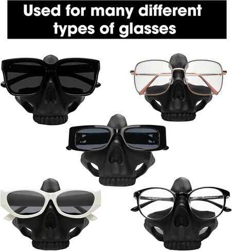 Marsrut (Golden) Creative Skull Eyeglasses Stand Holder - Resin Statue Ornament for Spectacle & Sunglasses Display | Gothic Style Rack Accessories for Home Office, Bedside, Desk & Nightstand Decor in Saudi Arabia
