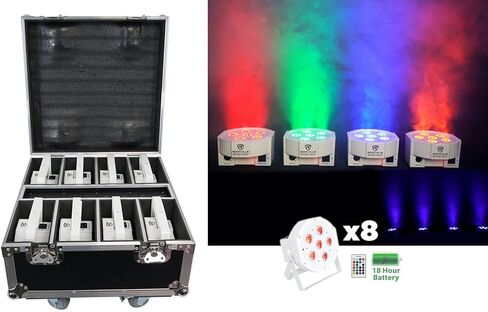 Rockville Battery PAR 61 Pack White, 8 Pack, Rechargeable RGBWA+UV Wash Lights with Charging Flight Case, Includes Remote, 15 Hours Battery Life, Perfect for Events, Parties & DJ Gigs in Kuwait