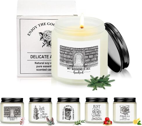 MTLEE 6 Pcs Book Lover Gifts 3.5 oz Book Scented Candle Library Lovers' Day Gifts Rustic Bookshelf Sign Soy Wax Jar for School Club Readers Writers Students Teacher Office(White) in Saudi Arabia