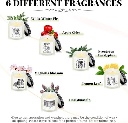 MTLEE 6 Pcs Book Lover Gifts 3.5 oz Book Scented Candle Library Lovers' Day Gifts Rustic Bookshelf Sign Soy Wax Jar for School Club Readers Writers Students Teacher Office(White) in Saudi Arabia