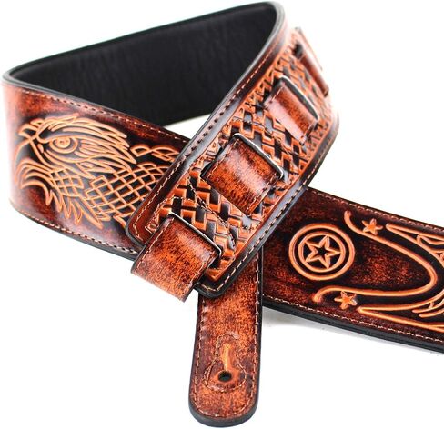 Walker and Williams GB-191 Handmade Bourbon Brown 2.5" Padded Guitar Strap Eagle With Basket Weave & Texas Star Design For Acoustic, Electric, And Bass Guitars in Saudi Arabia