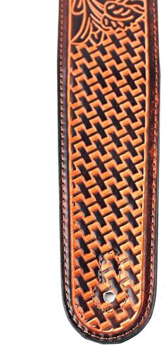 Walker and Williams GB-191 Handmade Bourbon Brown 2.5" Padded Guitar Strap Eagle With Basket Weave & Texas Star Design For Acoustic, Electric, And Bass Guitars in Saudi Arabia