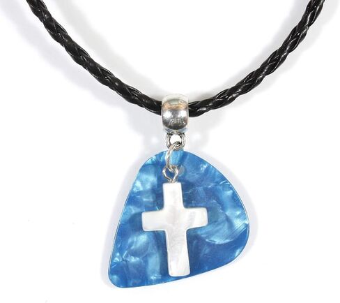 Singing for God, Guitar Pick Necklace with Mother of Pearl Cross in Kuwait