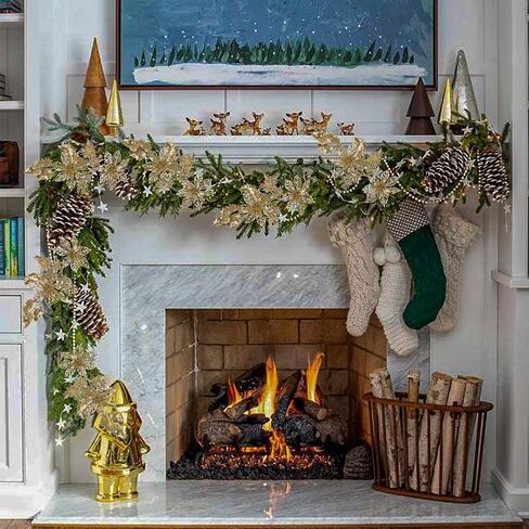 DILATATA 6Pcs Christmas Glitter Leaves Bay Leaves Spray 24" Artificial Champagne Bay Leaf Picks Sprays Giltter Stems for Christmas Tree DIY Xmas Wreath Garland Home Decor - Champagne in Kuwait