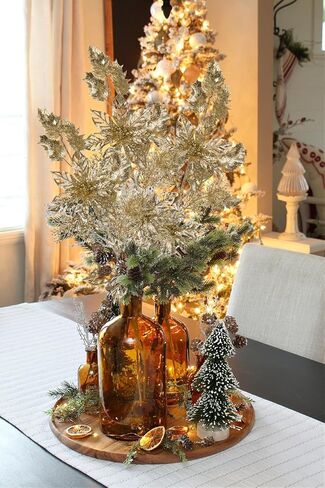 DILATATA 6Pcs Christmas Glitter Leaves Bay Leaves Spray 24" Artificial Champagne Bay Leaf Picks Sprays Giltter Stems for Christmas Tree DIY Xmas Wreath Garland Home Decor - Champagne in Kuwait