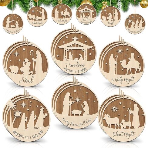 Barydat 12 Pieces Christmas Nativity Scene Ornaments Round Christmas Hanging Tags Farmhouse The Birth of Jesus Christmas Tree Decorations Religious Gift for Family Home Xmas Decor in Saudi Arabia