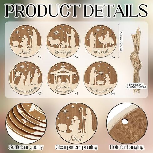 Barydat 12 Pieces Christmas Nativity Scene Ornaments Round Christmas Hanging Tags Farmhouse The Birth of Jesus Christmas Tree Decorations Religious Gift for Family Home Xmas Decor in Saudi Arabia