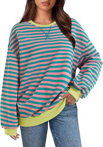 LYANER Women's Oversized Striped Color Block Long Sleeve Crew Neck Sweatshirt Casual Loose Pullover Shirt Top in Saudi Arabia
