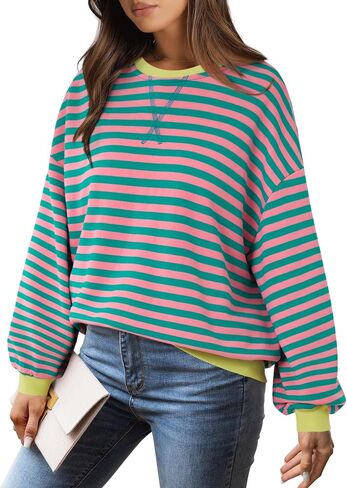 LYANER Women's Oversized Striped Color Block Long Sleeve Crew Neck Sweatshirt Casual Loose Pullover Shirt Top in Saudi Arabia