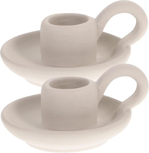DOITOOL 2 Pcs Ceramic Candle Holder, Taper Candle Holder with Handle, Nordic Style Vintage Candlestick Holder for Halloween Christmas Home Decoration Desktop Ornament (Beige) in Kuwait