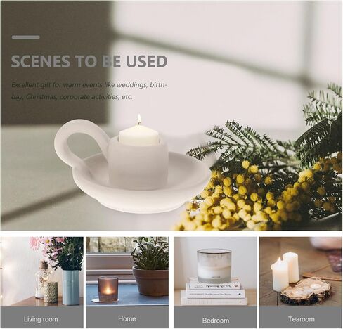 DOITOOL 2 Pcs Ceramic Candle Holder, Taper Candle Holder with Handle, Nordic Style Vintage Candlestick Holder for Halloween Christmas Home Decoration Desktop Ornament (Beige) in Kuwait