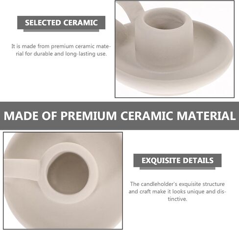 DOITOOL 2 Pcs Ceramic Candle Holder, Taper Candle Holder with Handle, Nordic Style Vintage Candlestick Holder for Halloween Christmas Home Decoration Desktop Ornament (Beige) in Kuwait