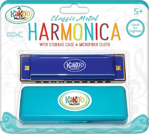 KaKo'o Music Kako'o: Classic Metal Harmonica - Blue - 4' Harmonica Comes with Storage Case, Microfiber Cloth, Great for Beginners, Ages 5+ in Saudi Arabia