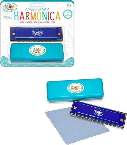 KaKo'o Music Kako'o: Classic Metal Harmonica - Blue - 4' Harmonica Comes with Storage Case, Microfiber Cloth, Great for Beginners, Ages 5+ in Saudi Arabia