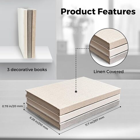 Decorative Book Set with a Wood Chain/Knot Accessory | Linen Book Set | Set of 3 Real Linen Books for Decor | Home Decor Coffee Table Set | Display Books for Coffee Tables and Shelves in Saudi Arabia