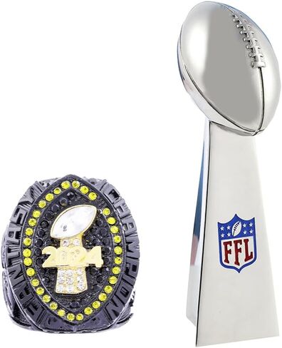 Fantasy Football Ring 2024 | Heavy FFL Champion Ring | Gold Silver Tone Plated Award Trophy for Fantasy Football League Winner in Kuwait