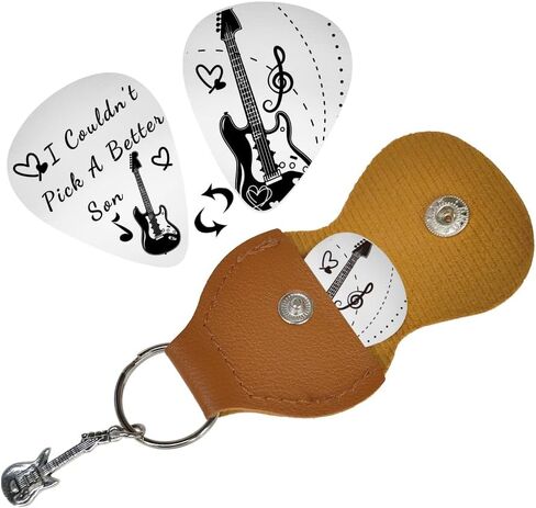 UNICRAFTALE Guitar Picks Gifts Double Side Diffierent Styles Guitar Picks 1PC Guitar Pick Keychain with Brown Leather Case Plectrum Guitar Set for Son Guitar Musician I Couldn’t Pick A Better Son in Saudi Arabia