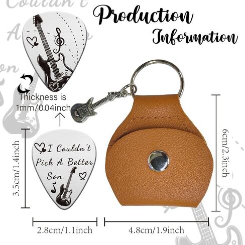 UNICRAFTALE Guitar Picks Gifts Double Side Diffierent Styles Guitar Picks 1PC Guitar Pick Keychain with Brown Leather Case Plectrum Guitar Set for Son Guitar Musician I Couldn’t Pick A Better Son in Saudi Arabia