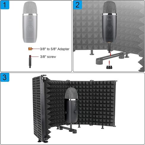 5-Frame Microphone Isolation Shield Portable Vocal Recording Booth Studio Absorbing Foam Reflector-Cancelling Filter Wind Screen(Large) in Saudi Arabia