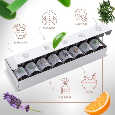 HBNO Organic Essential Oils Set (10ml) - Top 6 Essential Oils. Ideal for Aromatherapy, Soap Making, and Skincare and More - Lavender, Eucalyptus, Tea Tree, Peppermint, Orange, Lemongrass. in Saudi Arabia