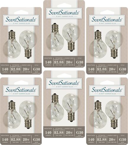 ScentSationals 20 Watt Wax Warmer Light Bulb - 20 Watt Light Bulbs for Wax Warmers, Wax Warmer Light Bulb Replacement - Style G30 Bulbs for Full Size Wax Warmers - Pack of 2 Wax Warmer Bulbs, Clear in Saudi Arabia