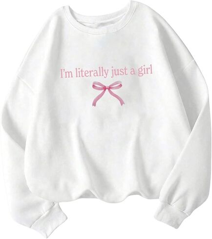 Women's Oversized Sweatshirts Bow Long Sleeve Crewneck Drop Shoulder Graphic Pullover Tops Trendy in Saudi Arabia