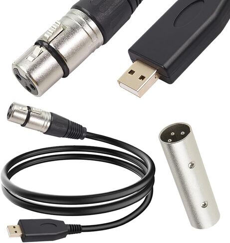 XLR to USB Microphone Cable, 3-Pin XLR Female Adapter to USB Adapter Converter Cord (2M/6.5FT) for Audio, Karaoke System, Recording, Studio, with XLR Male to Male Adapter in Kuwait