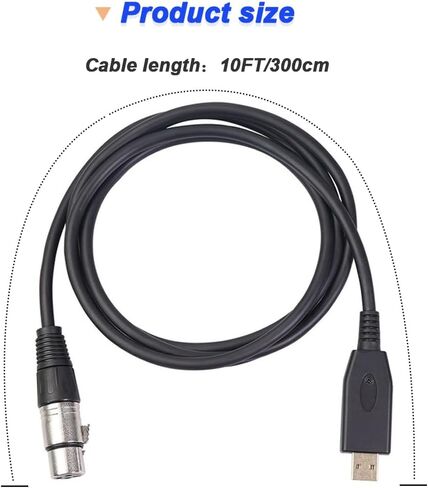 XLR to USB Microphone Cable, 3-Pin XLR Female Adapter to USB Adapter Converter Cord (2M/6.5FT) for Audio, Karaoke System, Recording, Studio, with XLR Male to Male Adapter in Kuwait