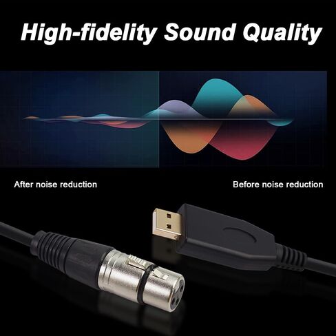 XLR to USB Microphone Cable, 3-Pin XLR Female Adapter to USB Adapter Converter Cord (2M/6.5FT) for Audio, Karaoke System, Recording, Studio, with XLR Male to Male Adapter in Kuwait