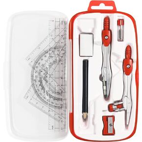 Math Geometry Kit Sets 10 Piece Student Supplies with Shatterproof Storage Box,Includes Rulers,Protractor,Compass,Eraser,Pencil Sharpener,Lead Refills,Pencil,for Drafting and Drawings（Black）