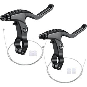 2 Pieces Mountain Bike Brake Aluminum Alloy Brake Handles with 3 Finger Design 2.2 cm Diameter and Bike Brake Cables Wires for Most Bicycles, Road Bikes