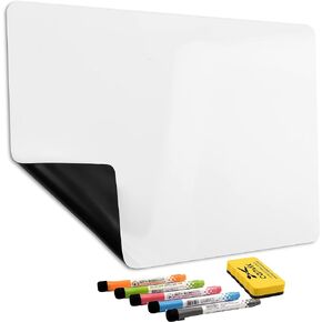 Magnetic Dry Erase Whiteboard for Refrigerator – Magnetized, Removable, Residue-Free Art and Memo Board for Family, Kids, Home, and Office – Magnetic Markers & Eraser Included (23 x 15 Inches)