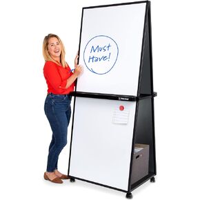 Stand Steady Extra Tall 74 inch Mobile Whiteboard, Double-Sided Magnetic Dry Erase Board on Wheels, Portable Office and School Easel White Board with Built-in Storage Shelves (1-Pack, 74in x 31in)