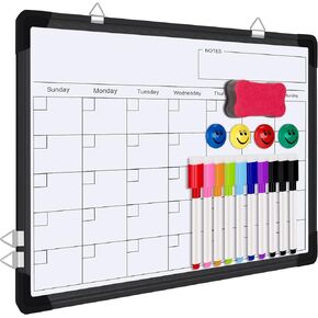 Dry Erase Calendar Whiteboard for Wall, Polegas 16" X 12" Magnetic White Board Board, Small Wall Monthly Double Sided Boards Student, Home, Office (White)