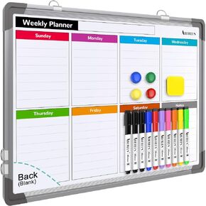 Small Monthly Calendar Dry Erase Whiteboard for Wall, 16" x 12" Magnetic Dry Erase Board, Hanging Double-Sided White Board, Portable Board for Drawing, Kitchen, Planning, Memo, Home, Office
