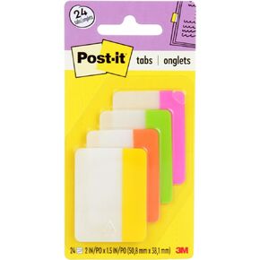 Post-it Tabs, 2 in, Solid, Assorted Bright Colors, 6 Tabs/Color, 4 Colors, 24 Tabs/Pack (686-PLOY)