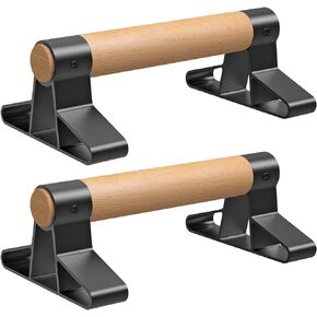 SELEWARE Wood push up bars Parallettes bars Anti-slip Handstand Bars for Calisthenics, Fitness, Floor workouts Solid Wood with Sturdy Metal Bracket, Support 600 lbs