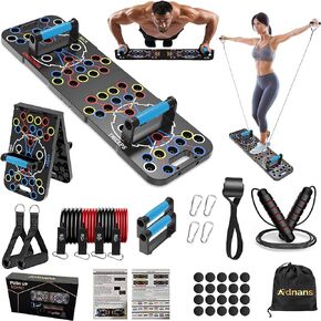 Adnans Upgraded Foldable Push up Board - Multi-Functional 54 in 1 Push Up Bar, Resistance Bands with Handles and Jumping Rope, at Home Workout Equipment for Perfect Push Up